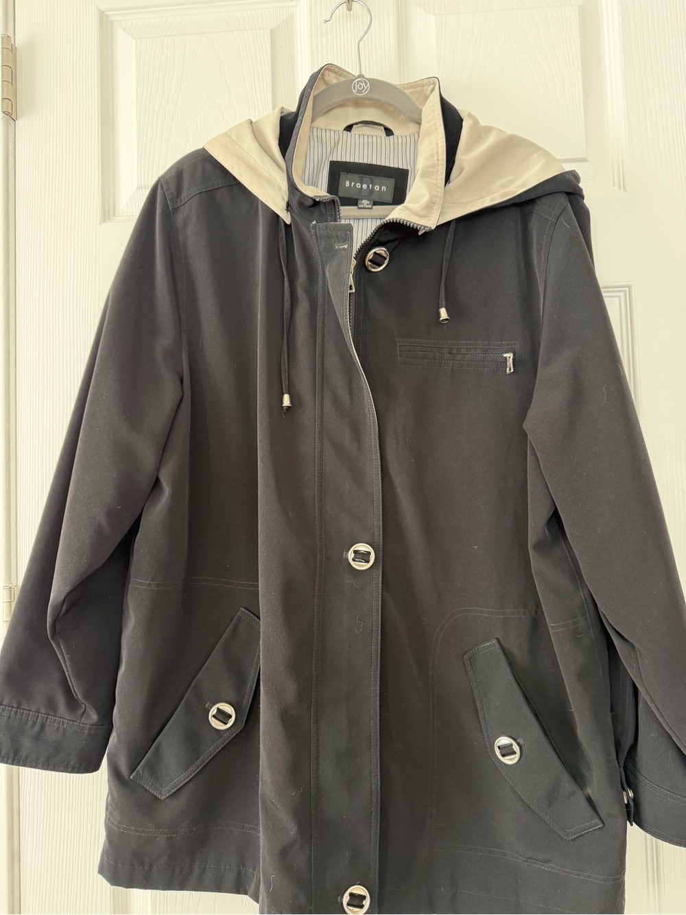 Braetan Black Hooded Jacket with Contrast Cream Lining